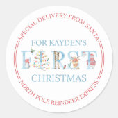 Sticker Rond Pôle Nord Livraison spéciale mignon Premier Noël (Devant)