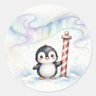 Sticker Rond Pôle Nord Manchot Noël