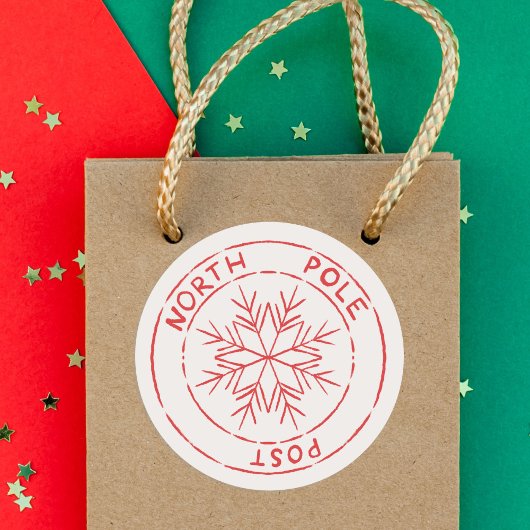 Sticker Rond Pôle Nord Post Timbre Flocon de neige Noël