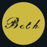 Sticker Rond police antique Beth d'orpheline Spectacle de tv no<br><div class="desc">nom de Beth, personnage de l'Orphan Black tv show, en police calligraphie antique</div>