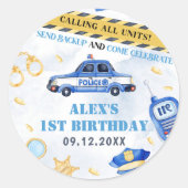 Sticker Rond Police Boy 1er anniversaire fête (Devant)