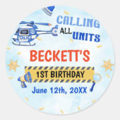 Sticker Rond Police Boy 1er anniversaire fête (Devant)