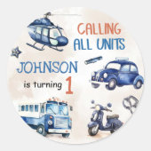 Sticker Rond Police Boy 1er anniversaire fête (Devant)