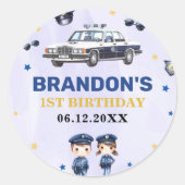 Sticker Rond Police Boy 1er anniversaire fête (Devant)