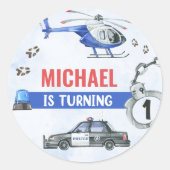 Sticker Rond Police Boy 1er anniversaire fête (Devant)