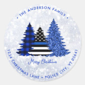 Sticker Rond Police Christmas Blue Holiday Tree Retourner l'adr (Devant)