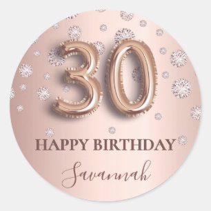 Sticker Rond police de ballons de diamants roses or roses de 30