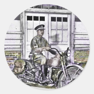 Sticker Rond Police de moto noire 2ème guerre mondiale