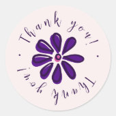 Sticker Rond Police de script chic - Merci ! - Fleur pourpre (Devant)