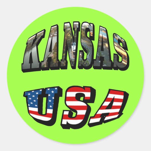 Sticker Rond Police du drapeau Kansas Picture et USA (Devant)