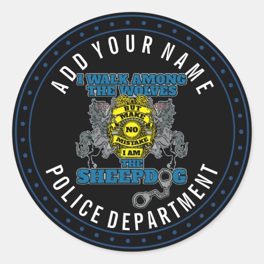 Sticker Rond Police Je suis le chien des moutons (Devant)