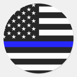 Sticker Rond police mince ligne bleue drapeau usa etats-unis am
