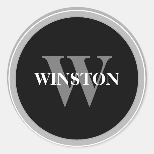 Sticker Rond Police Monogram Classic noir et blanc Serif (Devant)