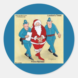 Sticker Rond Police Navidad : Père Noël A Été Très Mauvais