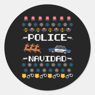 Sticker Rond Police Navidad Ugly Police X-Mas