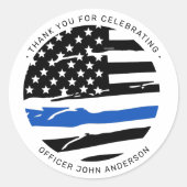 Sticker Rond Police Officer Party Thin Blue Line Thank You (Devant)