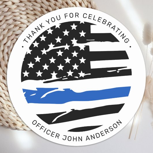 Sticker Rond Police Officer Party Thin Blue Line Thank You