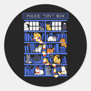 Sticker Rond Police Public Cat Box Funny Kitten Cat Doctor Libr
