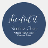 Sticker Rond Polices élégantes Bleu Moderne Diplômé (Devant)