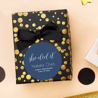 Sticker Rond Polices élégantes Bleu Moderne Diplômé