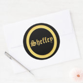 Sticker Rond Polices Sheffey - Monogramme noir et or (Enveloppe)
