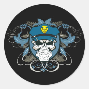 Sticker Rond Policier du crâne