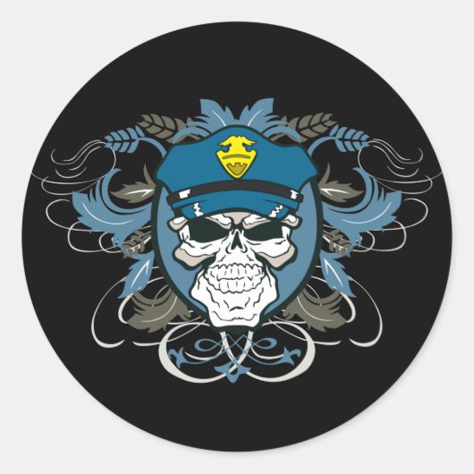 Sticker Rond Policier du crâne (Devant)