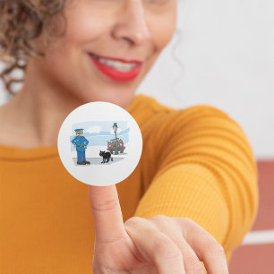 Sticker Rond Policier Et Chat Noir