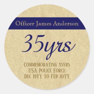 Sticker Rond Policier retraité Ligne Bleue Mince Personnalisé