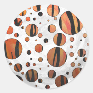 Sticker Rond Polis Dot Tiger Hot orange et noir