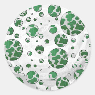 Sticker Rond Polis Dot Vache vert et blanc Impression