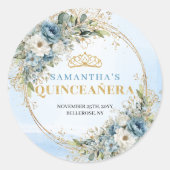 Sticker Rond Polished Dusty Blue Gold Greenery 15th Birthday   (Devant)