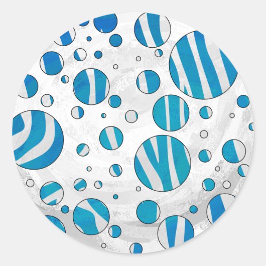 Sticker Rond Polka blanc et bleu Zebra (Devant)