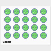 Sticker Rond Polka bleu vert blanc Point Monogramme A Enveloppe (Feuille)