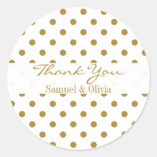Sticker Rond Polka dorée blanche ronde personnalisée en Merci p