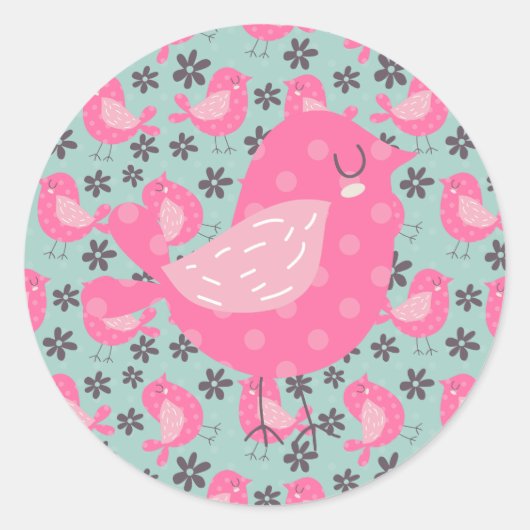 Sticker Rond Polka Dot Birds and Flowers (Devant)
