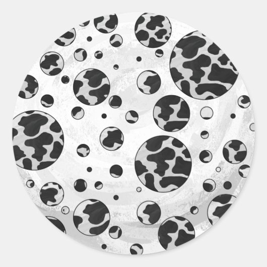 Sticker Rond Polka Dot Vache noir et blanc (Devant)