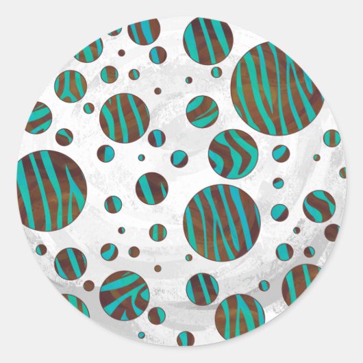 Sticker Rond Polka Dot Zebra Brown et Turquoise (Devant)