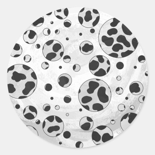 Sticker Rond Polka en Dalmatie noir et blanc (Devant)