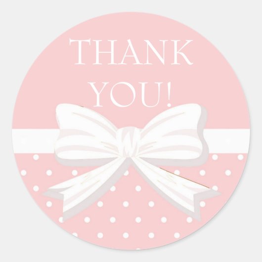 Sticker Rond Polka rose blanc point petit Merci fille (Devant)