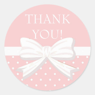 Sticker Rond Polka rose blanc point petit Merci fille