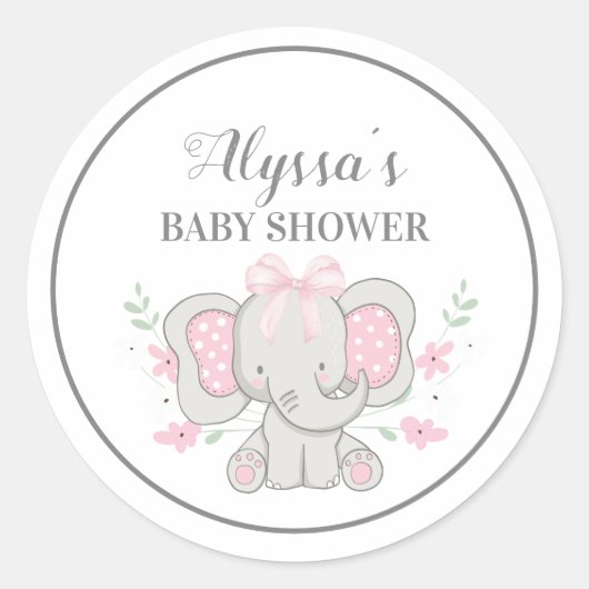 Sticker Rond Polka rose mignonne Point Eléphant Baby Girl Douch (Devant)