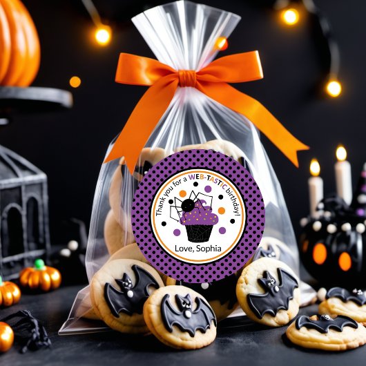 Sticker Rond Polka Spider violet point Halloween Anniversaire