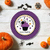 Sticker Rond Polka Spider violet point Halloween Anniversaire