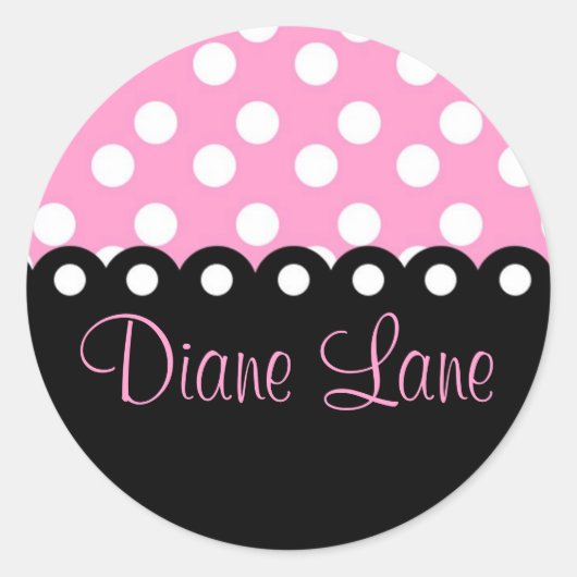 Sticker Rond Polkadot rose et noir (Devant)