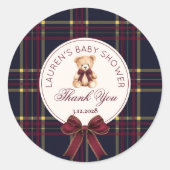 Sticker Rond Polo Teddy Bear Noël Bow Plaid Merci (Devant)