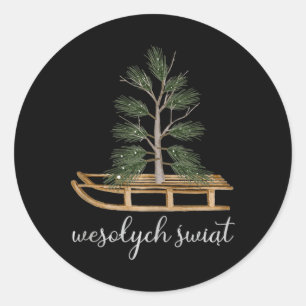 Sticker Rond Polonais Joyeux Noël Wesolych Swiat Sled Et Tire