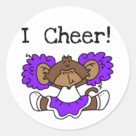 Sticker Rond Pom-pom girl singe violet blanc (Devant)