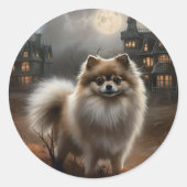 Sticker Rond Pomeranian Halloween Épouvantable (Devant)