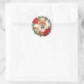 Sticker Rond Pomeranian Poinsettia Holly Wreath (Sac)